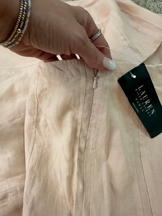 Ralph Lauren Linen Midi Skirt in Peachy Blush A-Line Flared Flowy Size 16W NWT - Picture 3 of 5